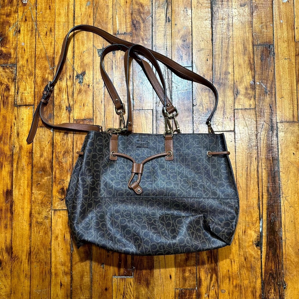Calvin Klein Signature Monogram‎ Satchel Shoulder Bag for Women Detachable Strap